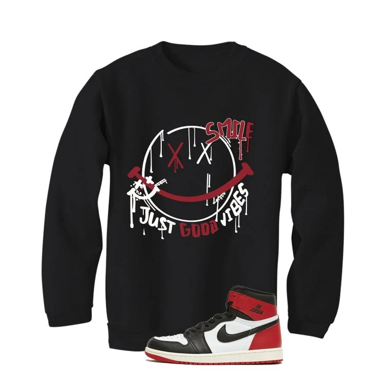 Air Jordan 1 High OG Black Toe Reimagined Black T-Shirt (Smile)| illcurrency - Image 4