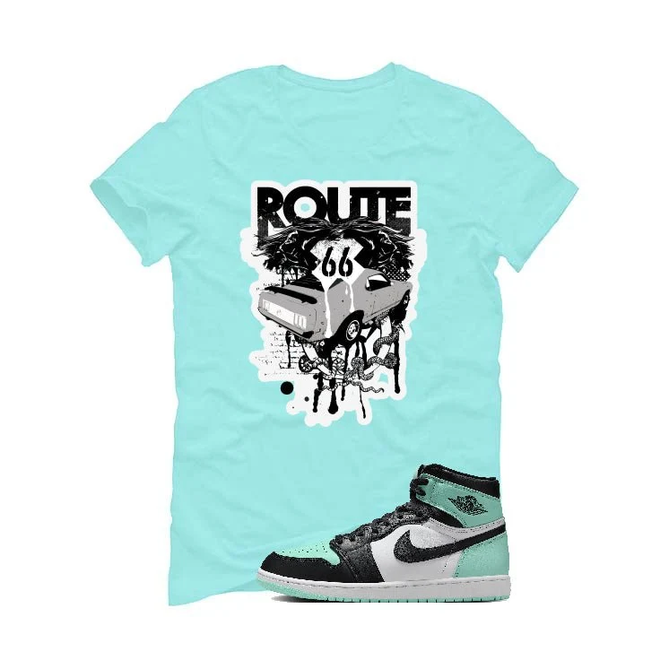 Air Jordan 1 High OG “Green Glow” | illcurrency Mint Green T-Shirt (Route 66 Vintage car) - Image 2