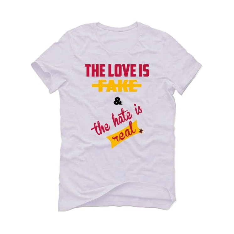 Air Jordan 1 High OG “Light Fusion Red” White T-Shirt (The love is fake) - Image 2