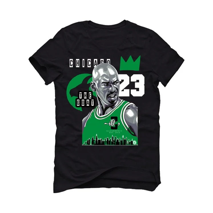 Air Jordan 1 High OG “Lucky Green” | illcurrency Black T-Shirt (The Goat) - Image 2