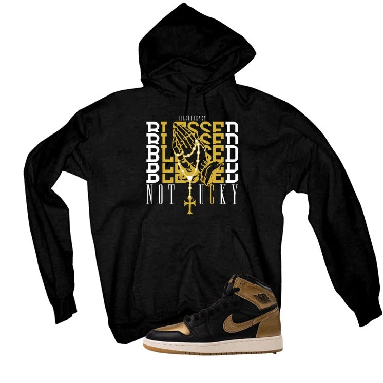 Air Jordan 1 High OG Metallic Gold Black T-Shirt (Blessed not lucky)| illcurrency - Image 3