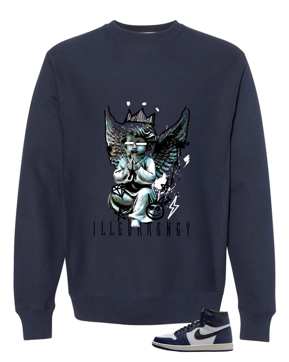 Air Jordan 1 High OG Midnight Navy Navy Blue T-Shirt (Graffiti Angel)| illcurrency - Image 4