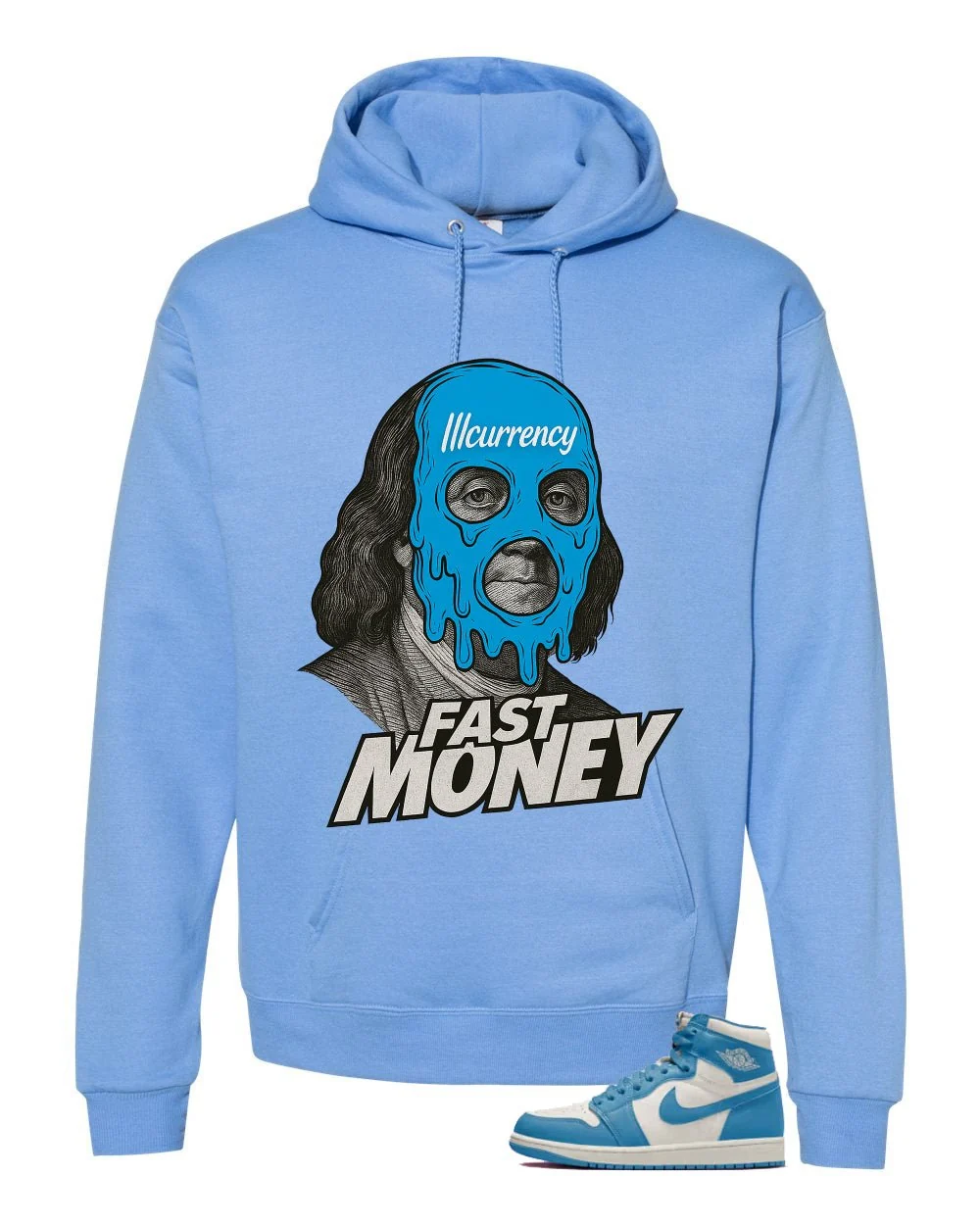 Air Jordan 1 High OG UNC Reimagined Carolina Blue T-Shirt (Fast Money)| illcurrency - Image 3