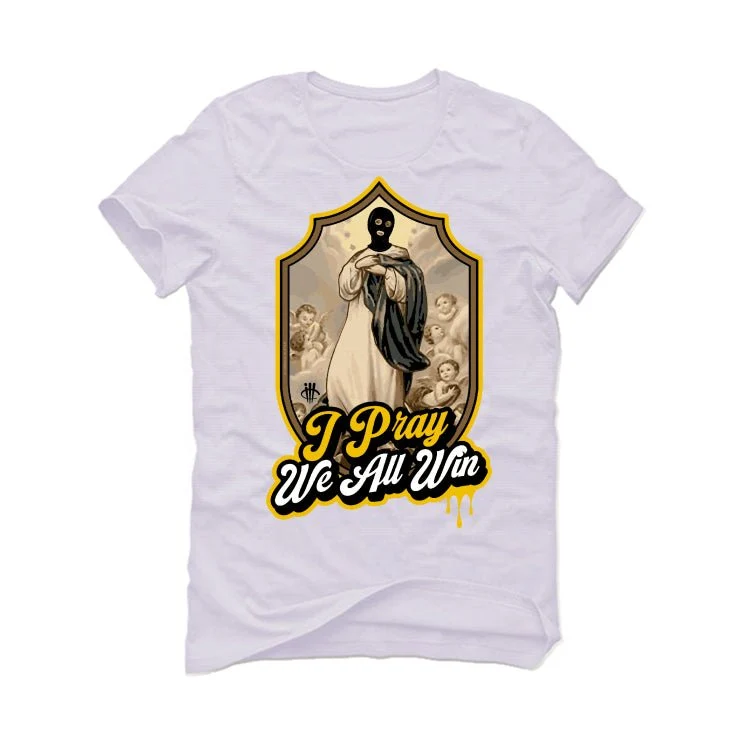 Air Jordan 1 High OG “Yellow Ochre” | illcurrency White T-Shirt (we all win) - Image 2