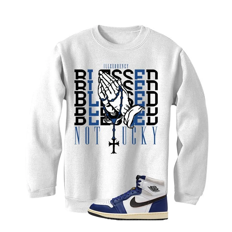 Air Jordan 1 Rare Air Deep Royal Blue White T-Shirt (Blessed not lucky)| illcurrency - Image 4