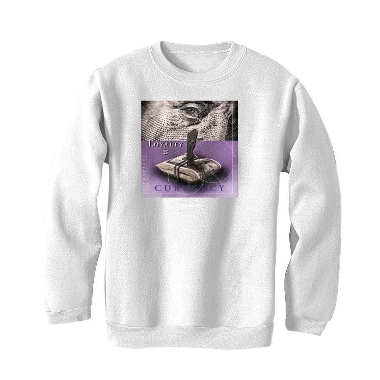 Air Jordan 1 Retro High OG “Court Purple” 2021 White T-Shirt (LOYALTY IS CURRENCY) - Image 4