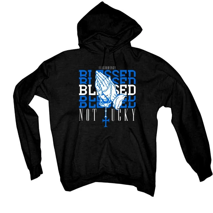 Air Jordan 1 Royal Reimagined | Illcurrency Black T-Shirt (Blessed not lucky) - Image 3