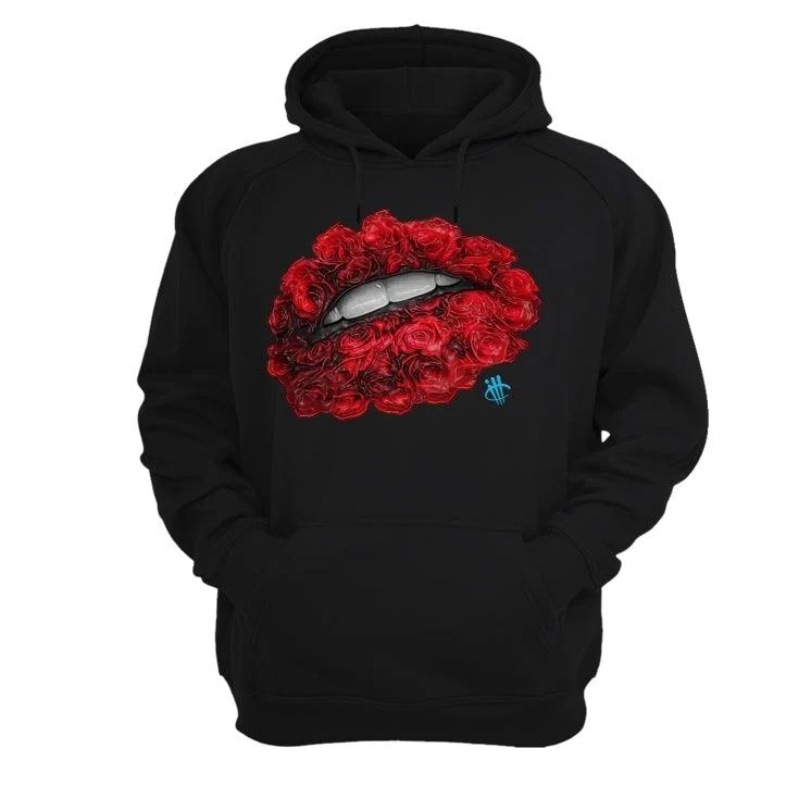Air Jordan 1 UNC CHI 2019 Black T-Shirt (LIPS N ROSES) - Image 2