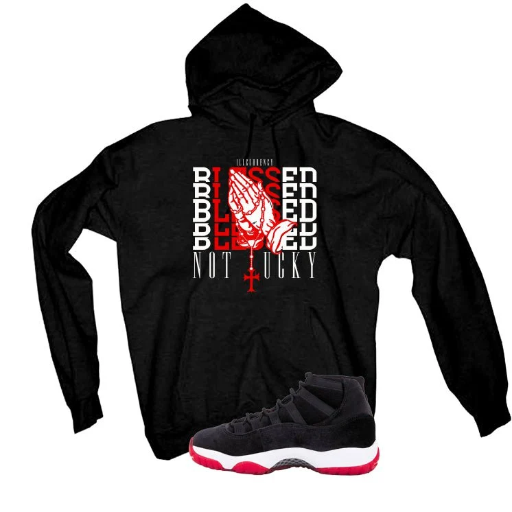 Air Jordan 11 Bred Velvet Black T-Shirt (Blessed not lucky)| illcurrency - Image 3