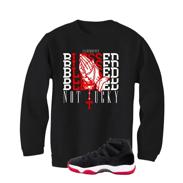 Air Jordan 11 Bred Velvet Black T-Shirt (Blessed not lucky)| illcurrency - Image 4