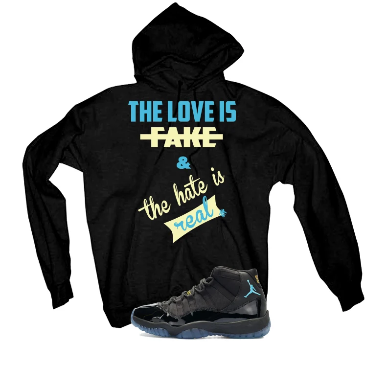 Air Jordan 11 Gamma Blue Matching T-Shirt, Sweatshirts & Hoodies Black T-Shirt (Love is Fake)| illcurrency - Image 3