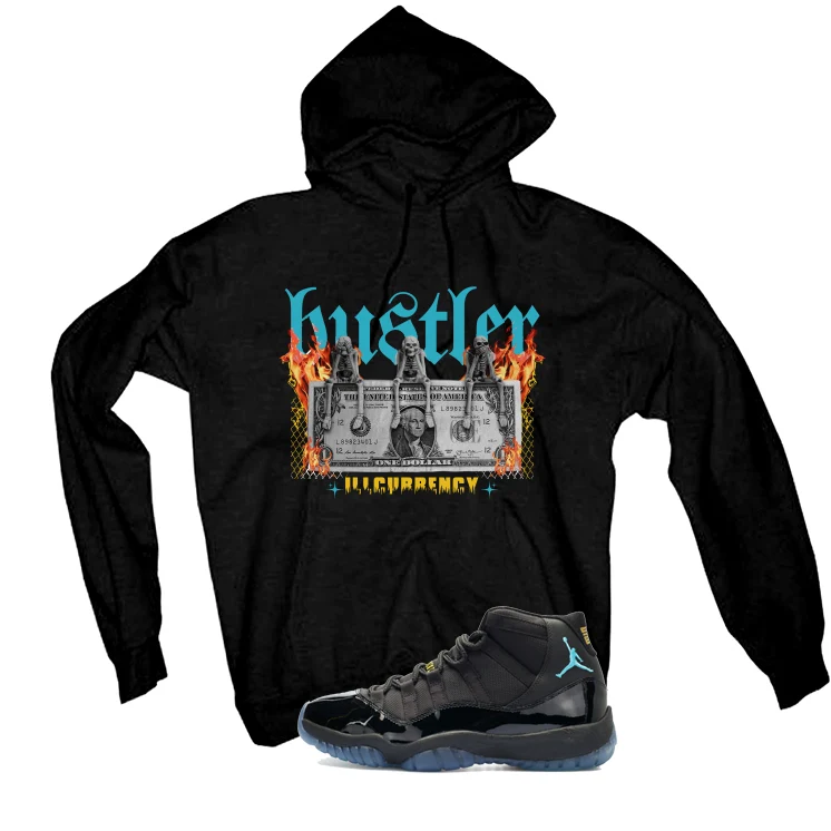 Air Jordan 11 Gamma Blue Matching T-Shirt, Sweatshirts & Hoodies Black T-Shirt (See No Evil Hustler)| illcurrency - Image 3