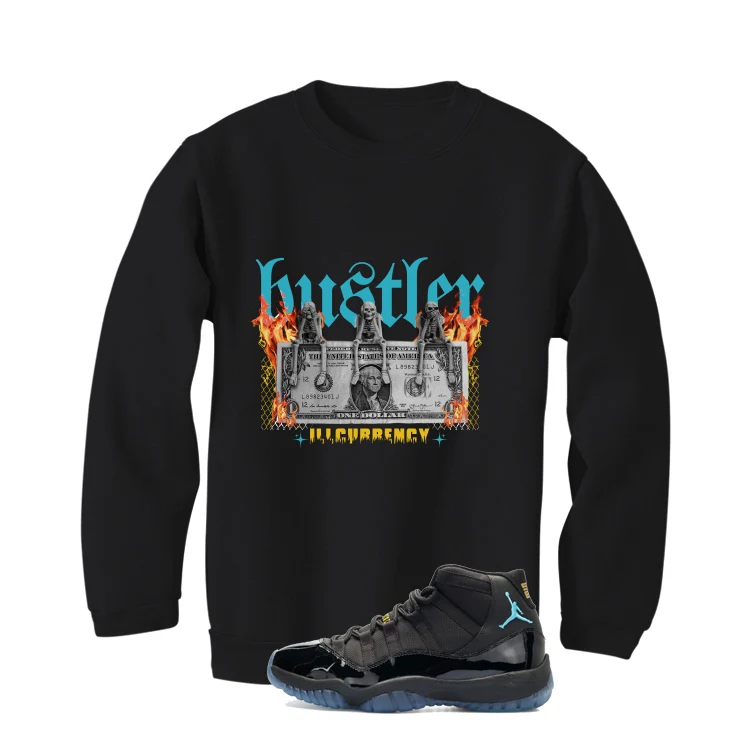 Air Jordan 11 Gamma Blue Matching T-Shirt, Sweatshirts & Hoodies Black T-Shirt (See No Evil Hustler)| illcurrency - Image 4