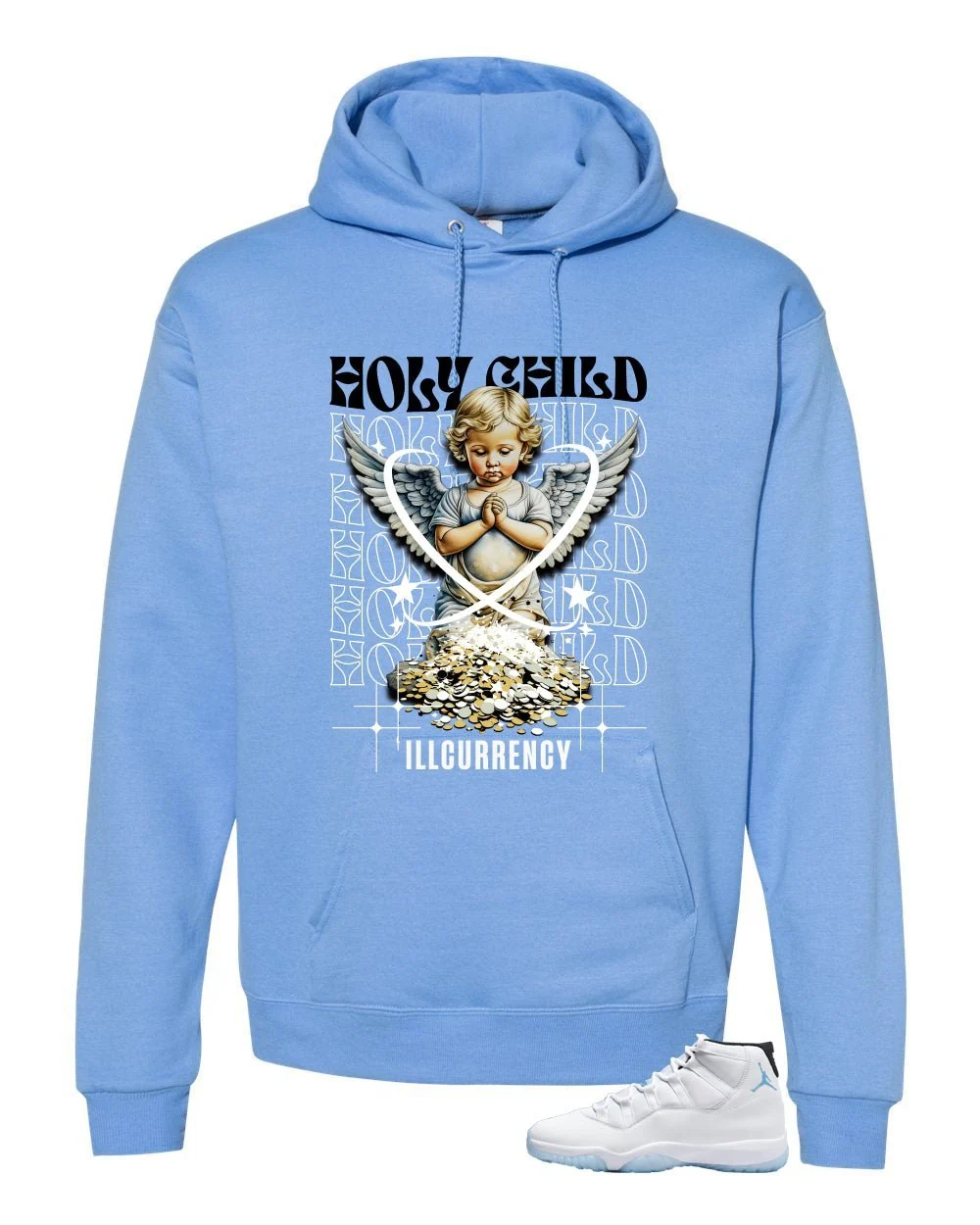 Air Jordan 11 Legend Blue Carolina Blue T-Shirt (Holy Child)| illcurrency - Image 3