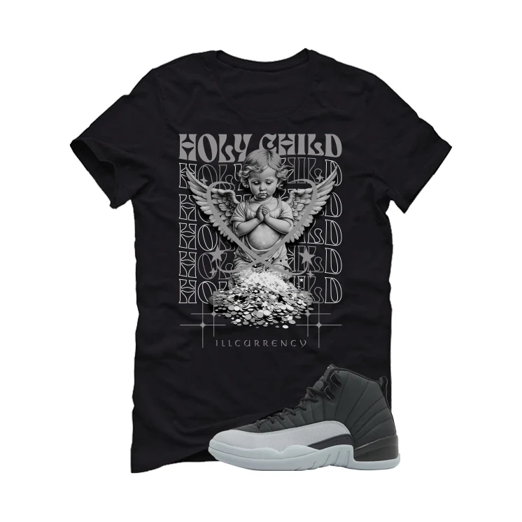 Air Jordan 12 Black/Wolf Grey Black T-Shirt (Holy Child)| illcurrency - Image 2
