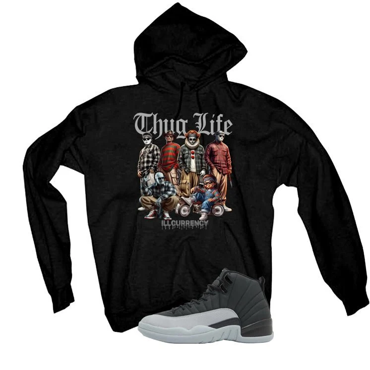 Air Jordan 12 Black/Wolf Grey Black T-Shirt (Thug Life Halloween)| illcurrency - Image 3