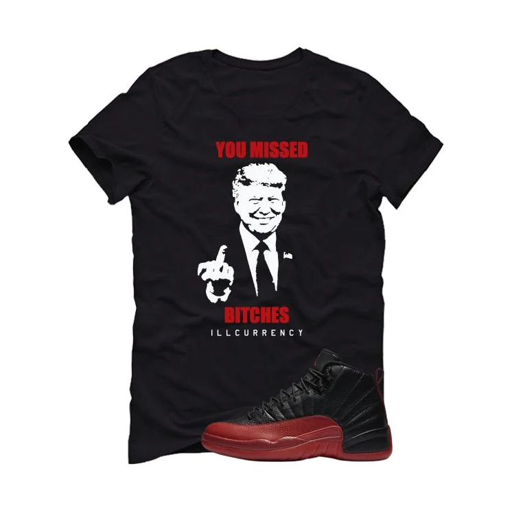 Air Jordan 12 Flu Game 2025 Black T-Shirt (Trump you missed)| illcurrency - Image 2
