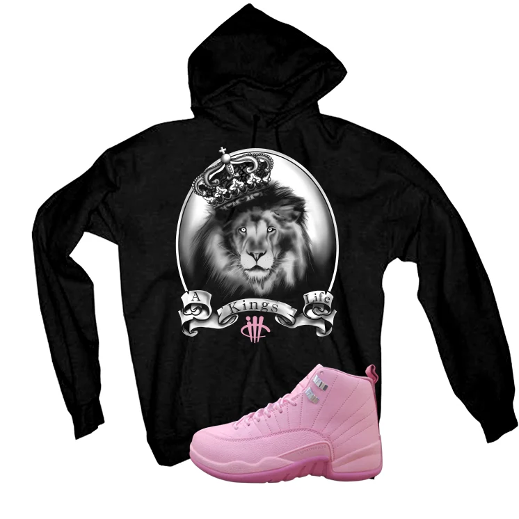 Air Jordan 12 GS Pearl Pink Matching T-Shirt, Sweatshirts & Hoodies Black T-Shirt (A Kings Life)| illcurrency - Image 3