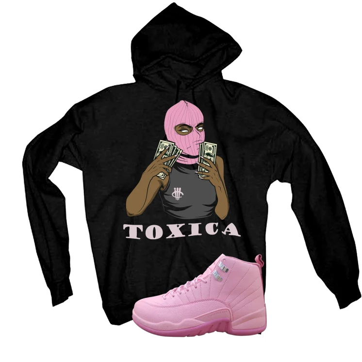 Air Jordan 12 GS Pearl Pink Matching T-Shirt, Sweatshirts & Hoodies Black T-Shirt (Toxica)| illcurrency - Image 3