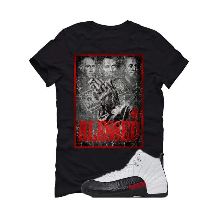 Air Jordan 12 “Red Taxi” | illcurrency Black T-Shirt (BLESSED FORTUNE) - Image 2