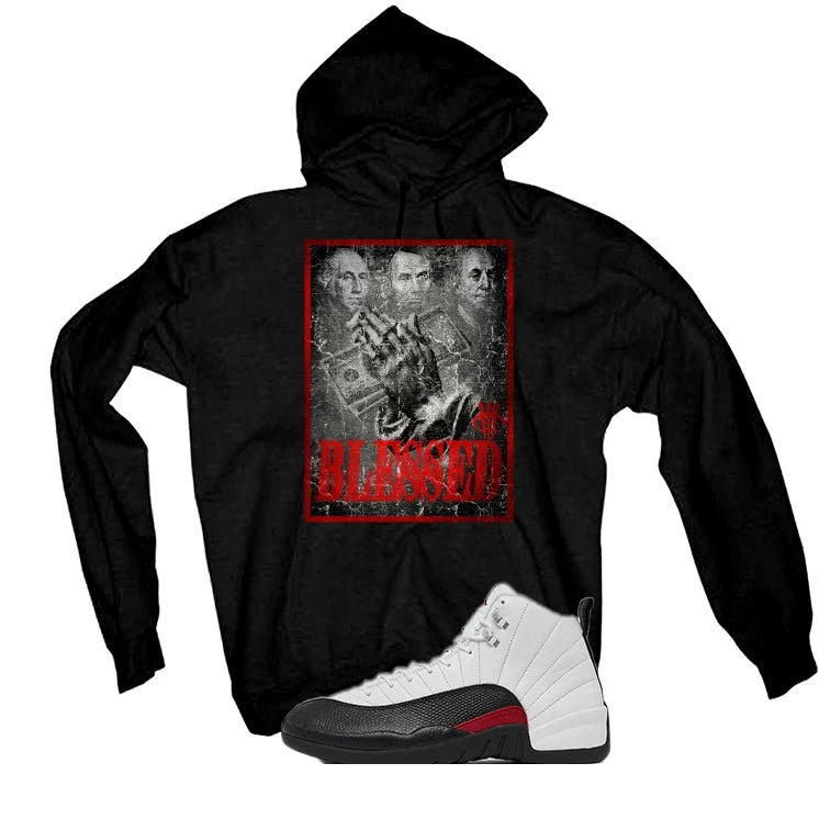 Air Jordan 12 “Red Taxi” | illcurrency Black T-Shirt (BLESSED FORTUNE) - Image 3