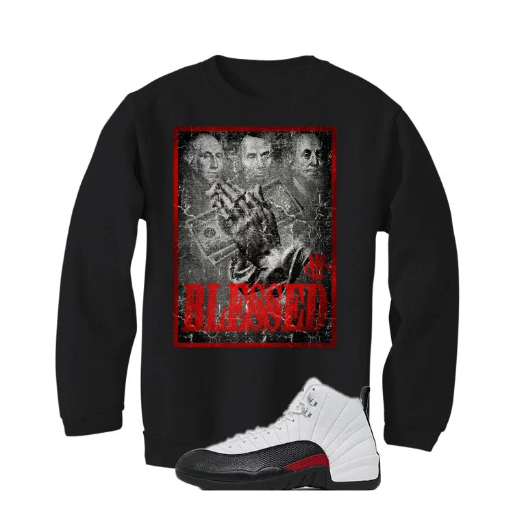 Air Jordan 12 “Red Taxi” | illcurrency Black T-Shirt (BLESSED FORTUNE) - Image 4