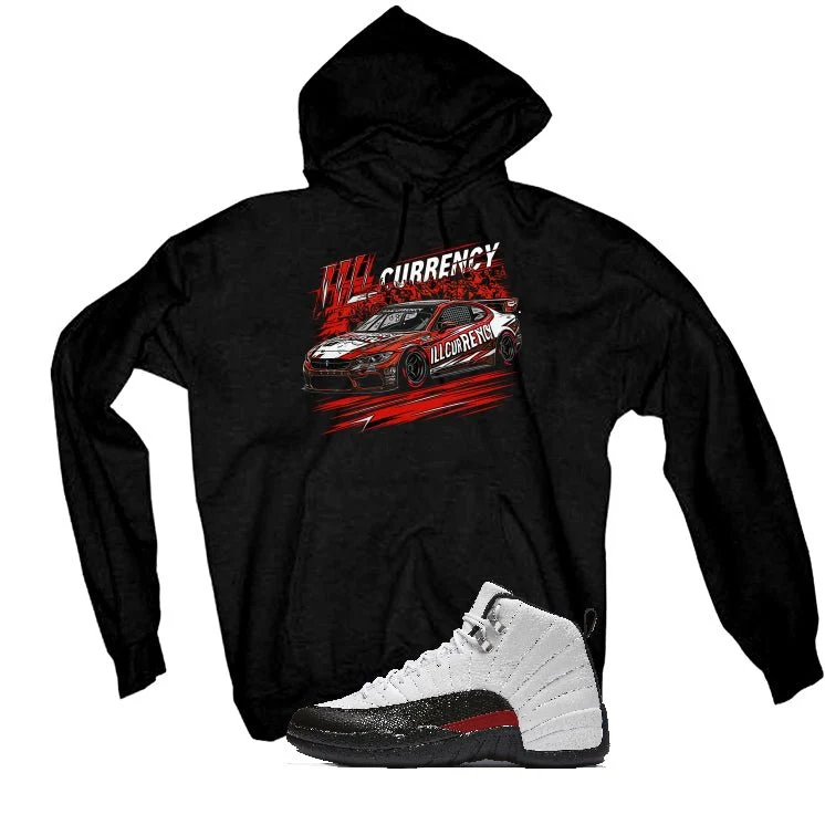 Air Jordan 12 “Red Taxi” | illcurrency Black T-Shirt (Illcurrency Raceway) - Image 3