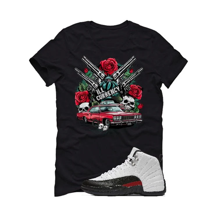 Air Jordan 12 “Red Taxi” | illcurrency Black T-Shirt (Vintage Illcurrency) - Image 2