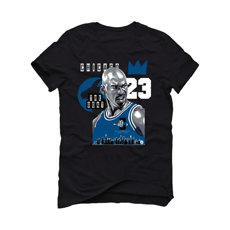Air Jordan 13 "Brave Blue" 2022 | illCurrency Black T-Shirt (The Goat) - Image 2