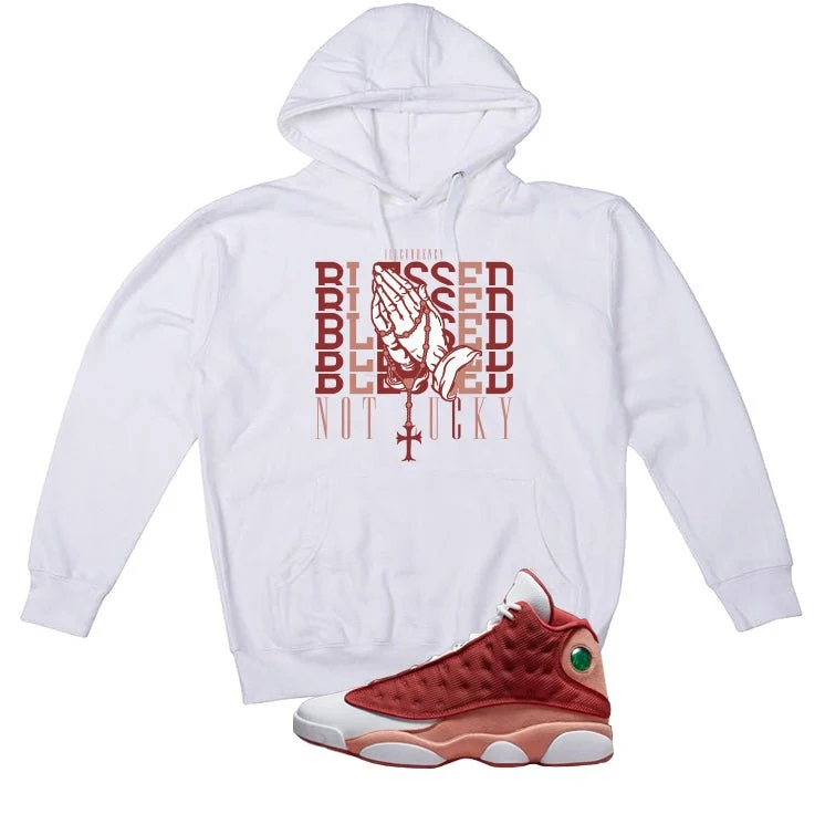 Air Jordan 13 Dune Red White T-Shirt (Blessed not lucky)| illcurrency - Image 3