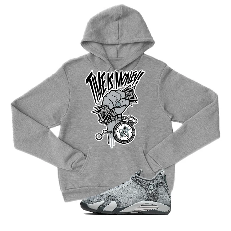 Air Jordan 14 “Flint Grey” | illcurrency Grey T-Shirt (Time Is Money) - Image 3