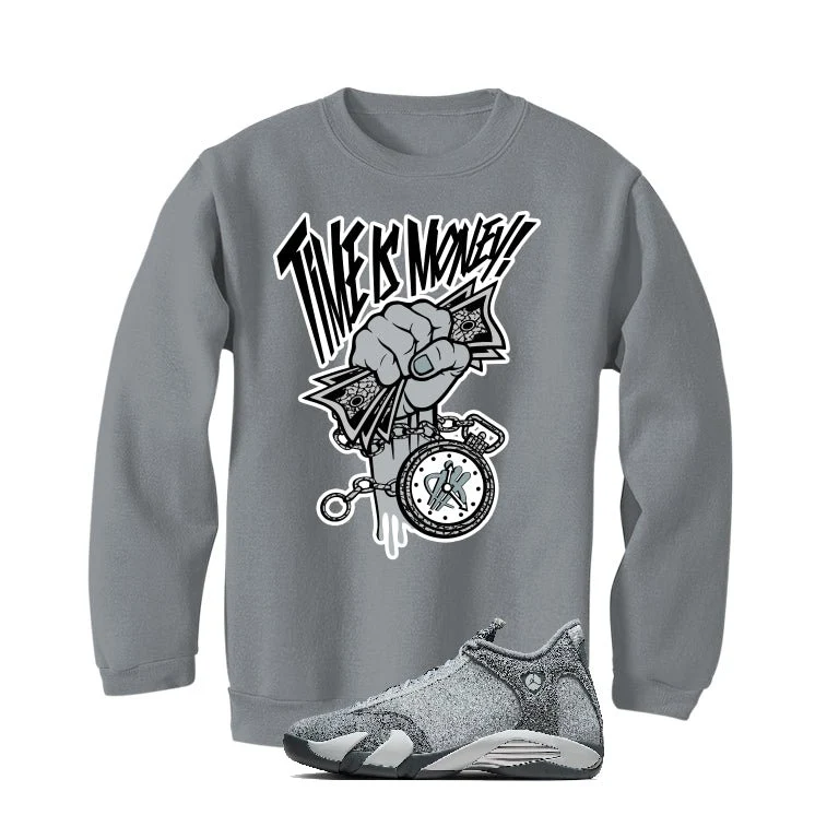 Air Jordan 14 “Flint Grey” | illcurrency Grey T-Shirt (Time Is Money) - Image 4