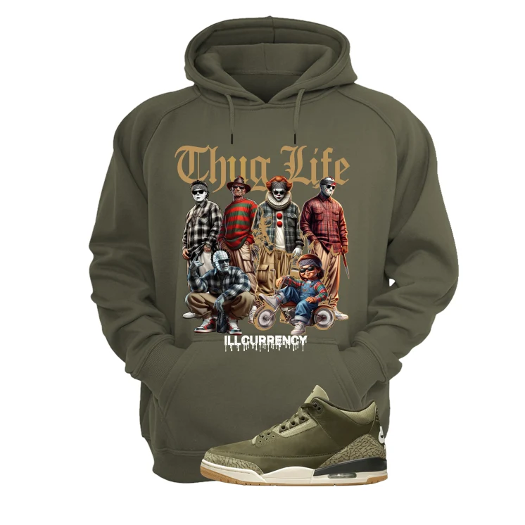 Air Jordan 3 Family Affair Matching T-Shirt, Sweatshirts & Hoodies Military Green T-Shirt (Thug Life Halloween)| illcurrency - Image 3