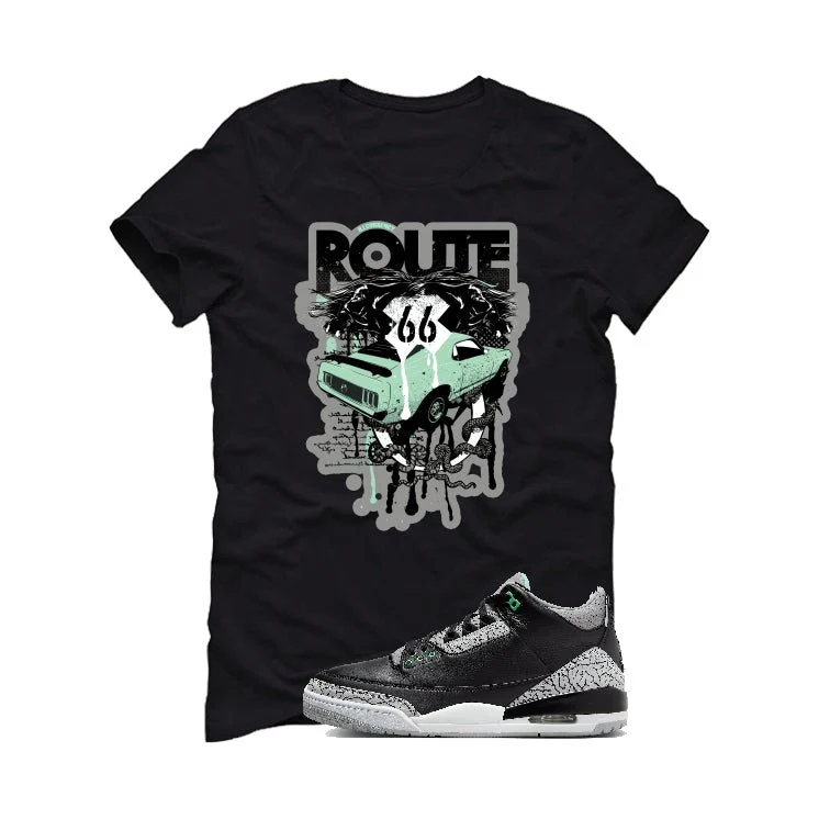 Air Jordan 3 “Green Glow” | illcurrency Black T-Shirt (Route 66 Vintage car) - Image 2
