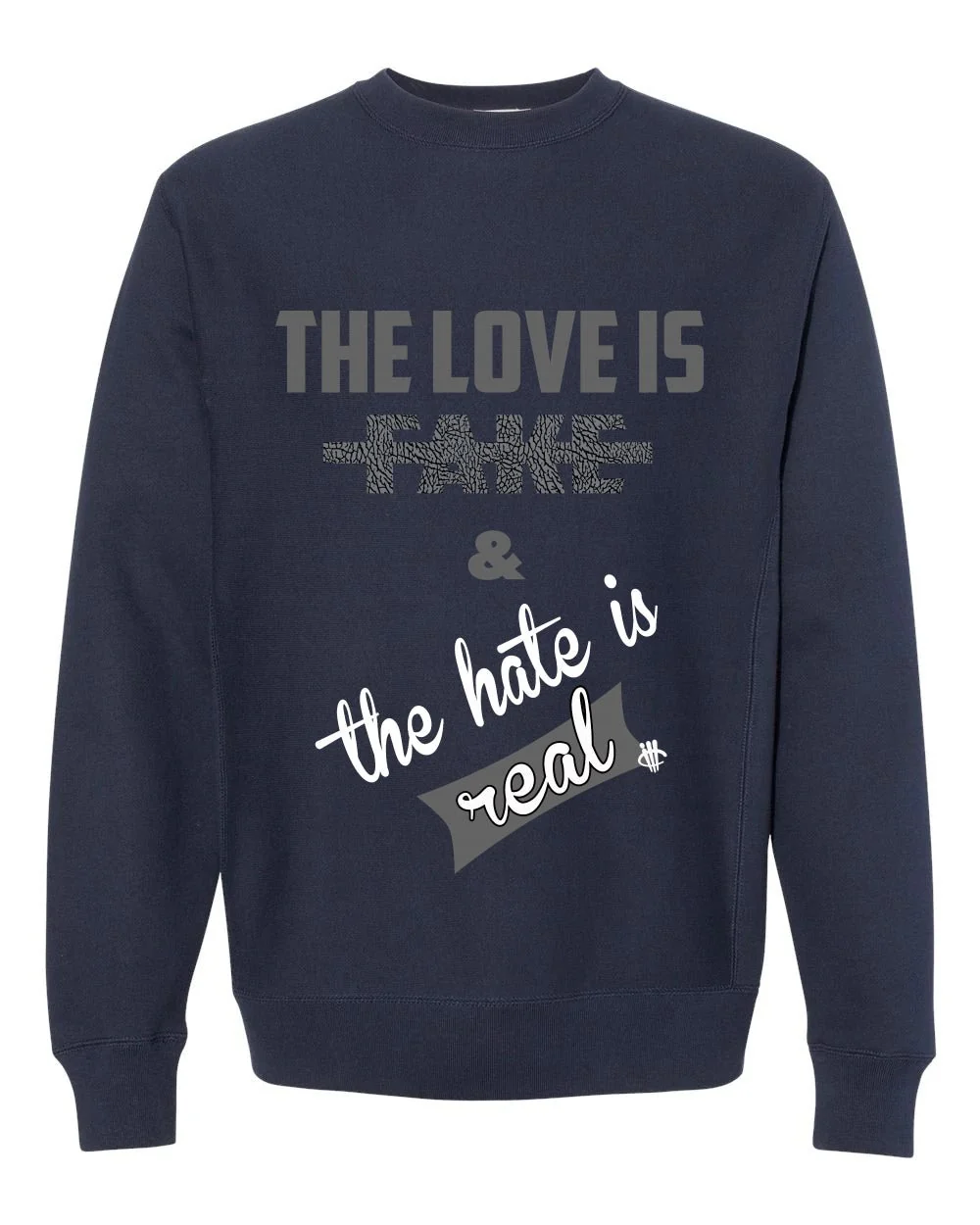 AIR JORDAN 3 “WHITE NAVY”| ILLCURRENCY Navy Blue T-Shirt (Love is Fake) - Image 4