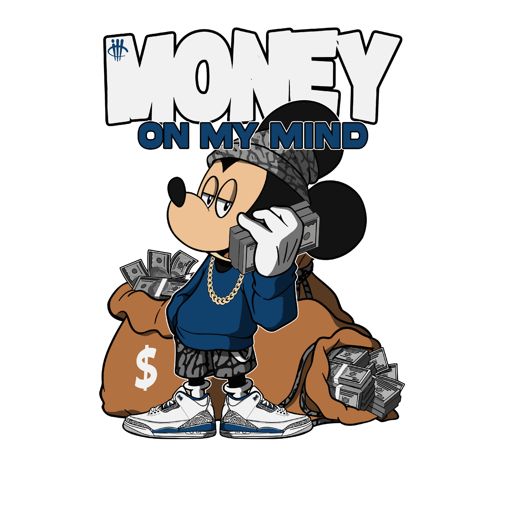 AIR JORDAN 3 “WHITE NAVY”| ILLCURRENCY White T-Shirt (money on my mind)
