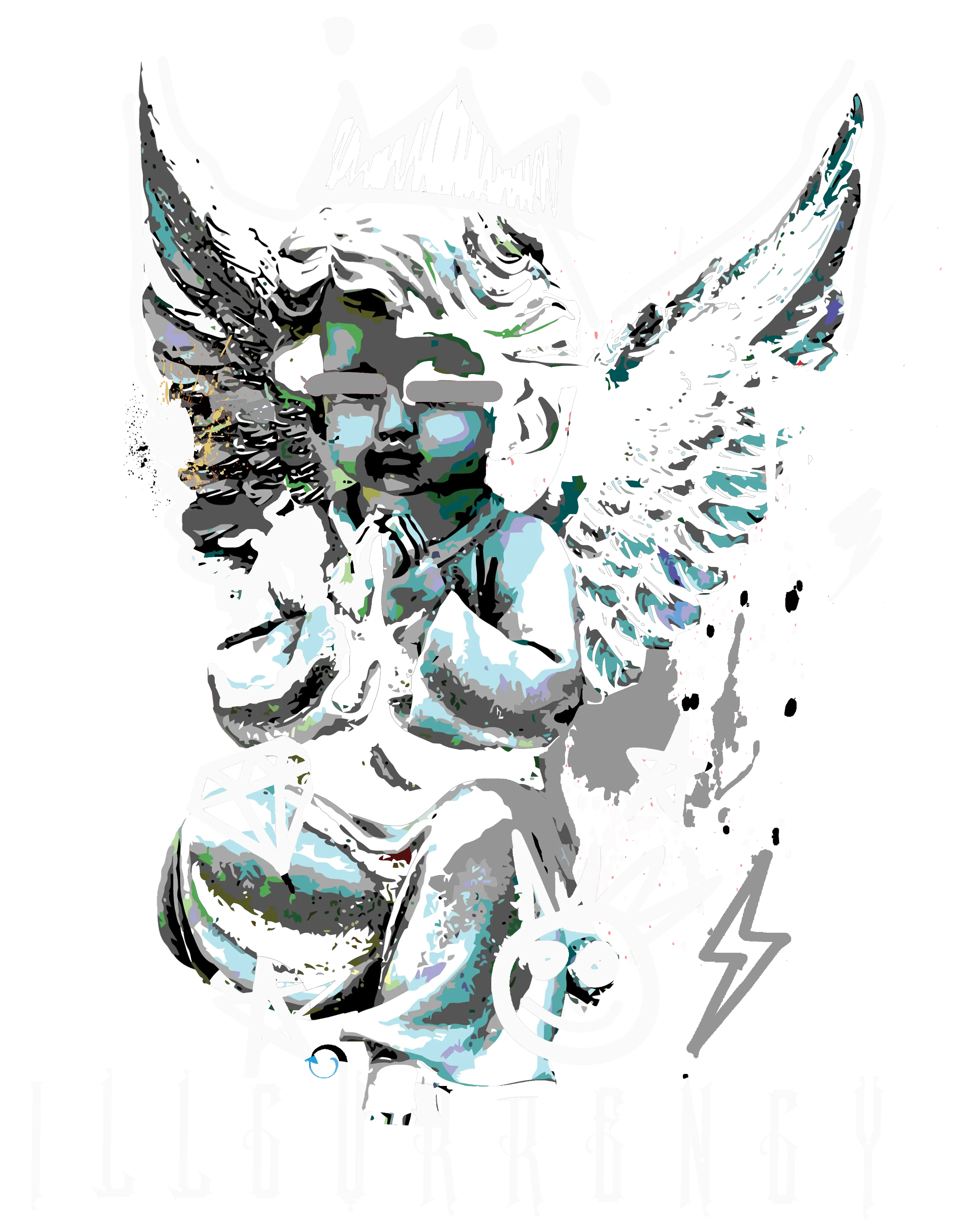 Air Jordan 4 Black Cat Matching T-Shirt, Sweatshirts & Hoodies Black T-Shirt (Graffiti Angel)| illcurrency