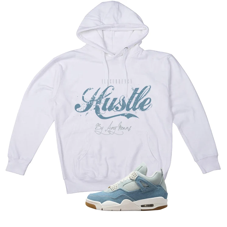 Air Jordan 4 Denim Worn Blue White T-Shirt (Hustle By Any Means)| illcurrency - Image 3