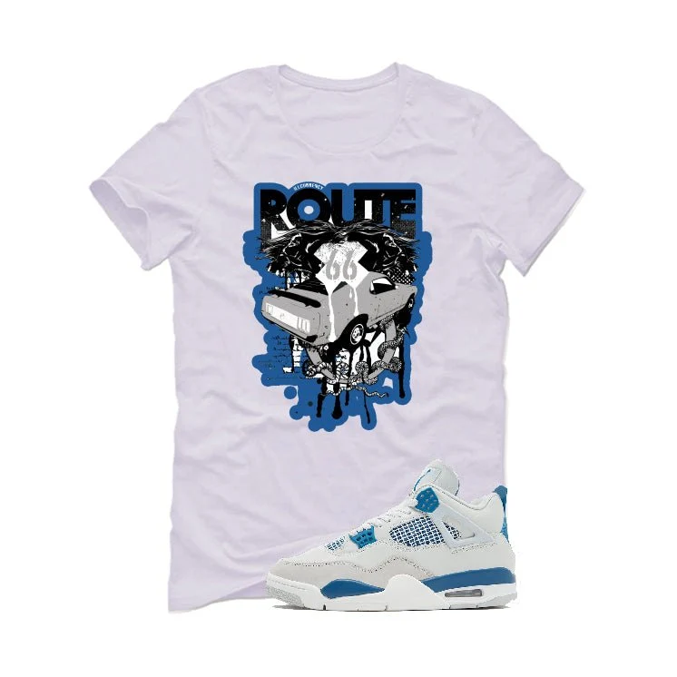 Air Jordan 4 “Military Blue” | illcurrency White T-Shirt (Route 66 Vintage car) - Image 2