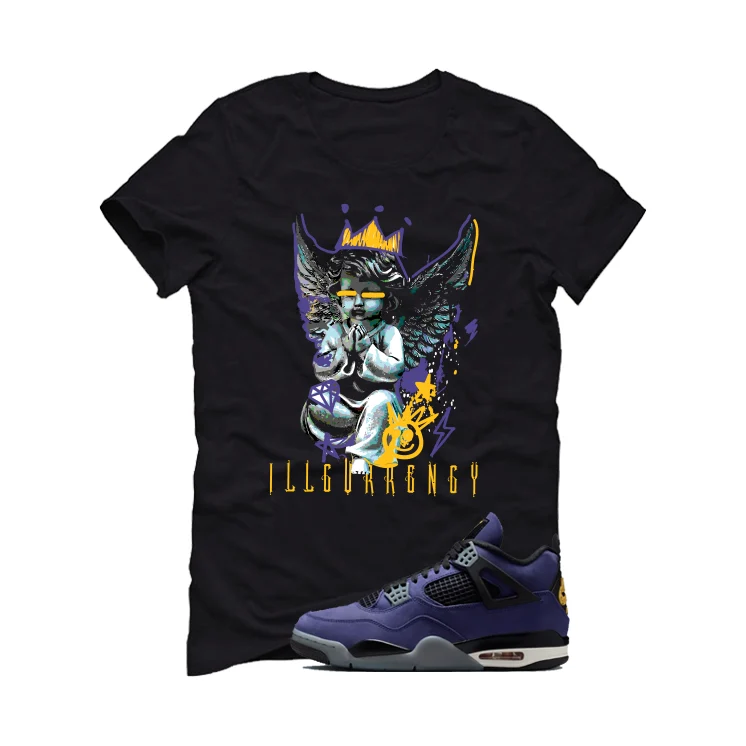 Air Jordan 4 OG Lakers Matching T-Shirt, Sweatshirts & Hoodies Black T-Shirt (Graffiti Angel)| illcurrency - Image 2