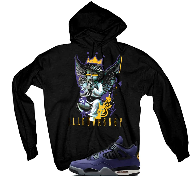 Air Jordan 4 OG Lakers Matching T-Shirt, Sweatshirts & Hoodies Black T-Shirt (Graffiti Angel)| illcurrency - Image 3