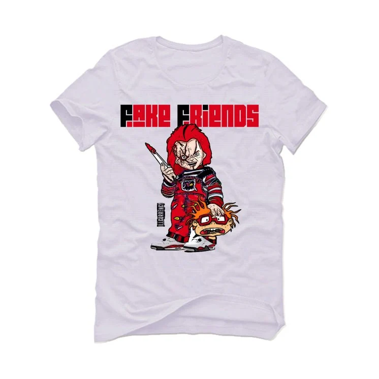 Air Jordan 4 Red Cement - White T-Shirt (Fake Friends 2) - Image 2