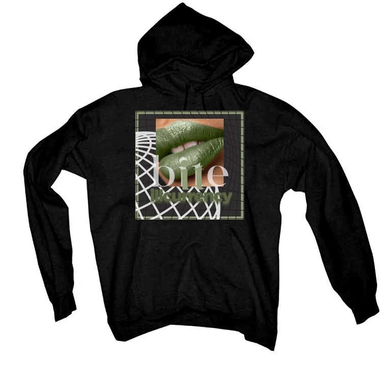 Air Jordan 4 Seafoam aka “Oil Green” - Black T-Shirt (BITE IT) - Image 3