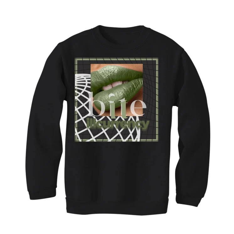 Air Jordan 4 Seafoam aka “Oil Green” - Black T-Shirt (BITE IT) - Image 4