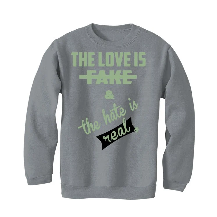 Air Jordan 4 Seafoam aka “Oil Green” - Grey T-Shirt (Love is Fake) - Image 4