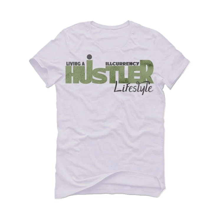 Air Jordan 4 Seafoam aka “Oil Green” - White T-Shirt (LIVING A HUSTLER LIFE STYLE) - Image 2