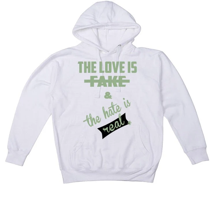 Air Jordan 4 Seafoam aka “Oil Green” - White T-Shirt (Love is Fake) - Image 3