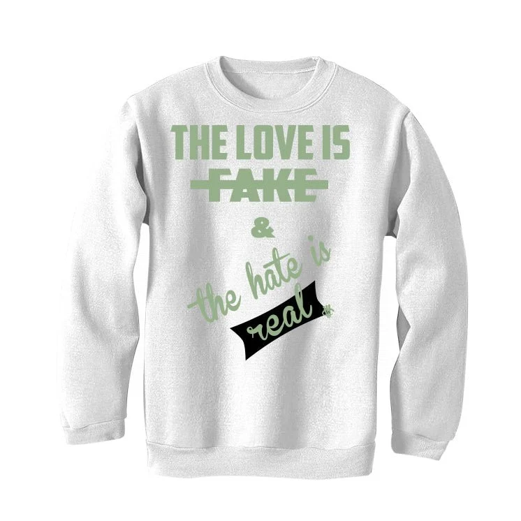 Air Jordan 4 Seafoam aka “Oil Green” - White T-Shirt (Love is Fake) - Image 4