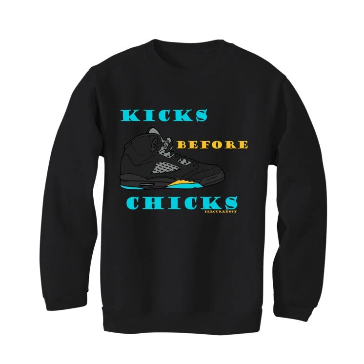 Air Jordan 5 Aqua - Black T-Shirt (KICKS BEFORE CHICKS) - Image 4