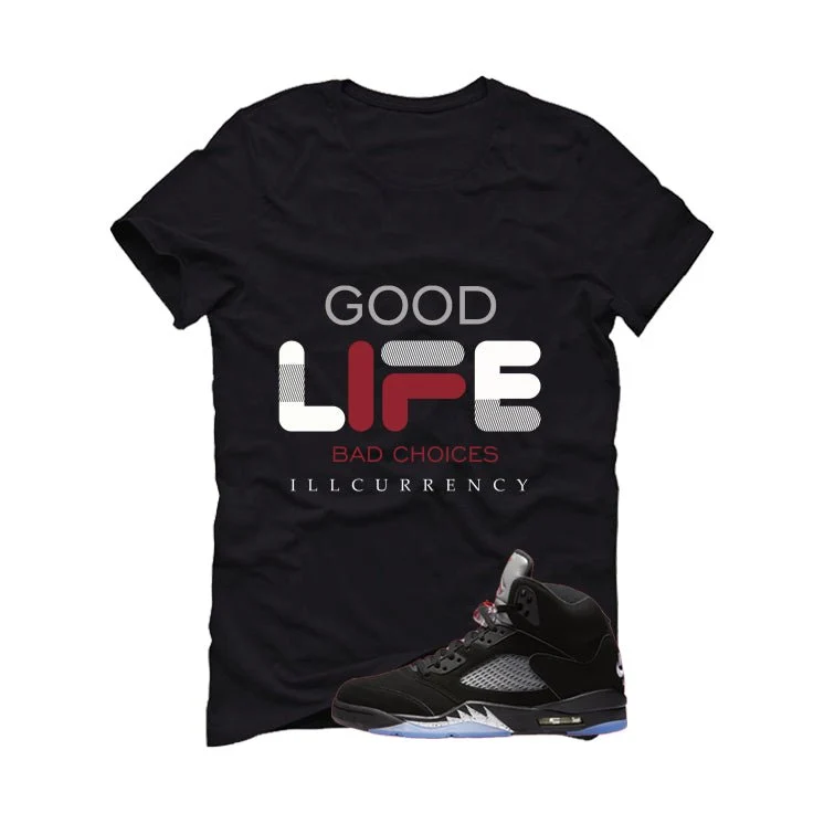 Air Jordan 5 Black Metallic Reimagined Black T-Shirt (Bad Choices)| illcurrency - Image 2